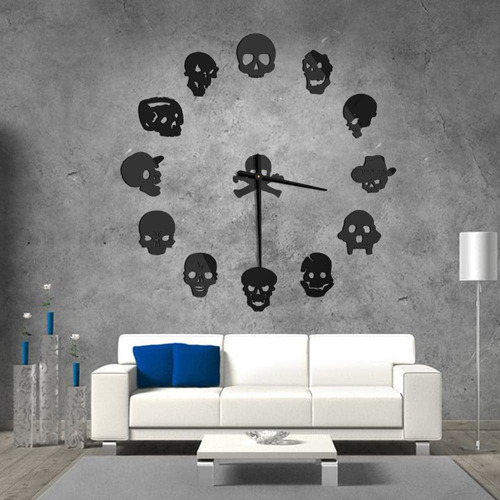 Geeky Days Reloj Pared Silencioso Cabeza Calavera 3d Tictac