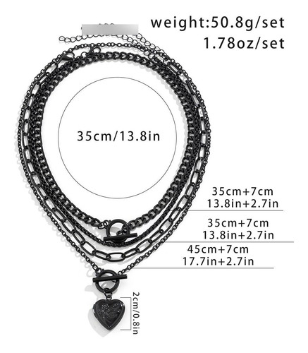 Collar Punk Negro Con Corazón Y Estrella, Ajustable En Capas