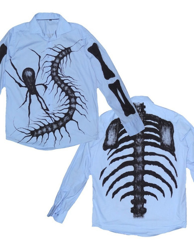 Imagen 1 de 6 de Camisa Spider Esqueleto Huesos Grunge Zombie Pintada A Mano
