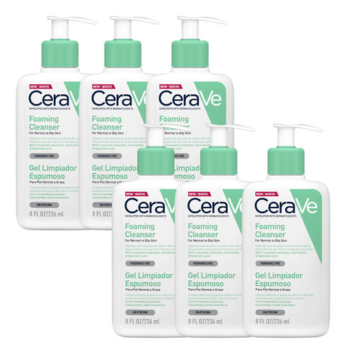 Combo X6 Cerave Gel Limpiador Espumoso 236ml.