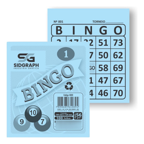 15 Blocos - Talão De Bingo Azul 100 Fls Sidgraph 4089