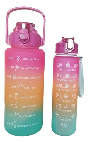 Pack 2 Botella Agua Motivacional 2l Y 900ml + Stikers Kawai