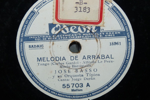 Jch- Luis Basso Y Su Orq. Tipica Melodia De Arrabal 78 Rpm