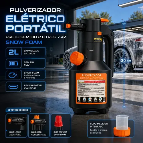 Pulverizador Elétrico Automotivo Portátil Verunto, para Espuma e Limpeza de 2 L