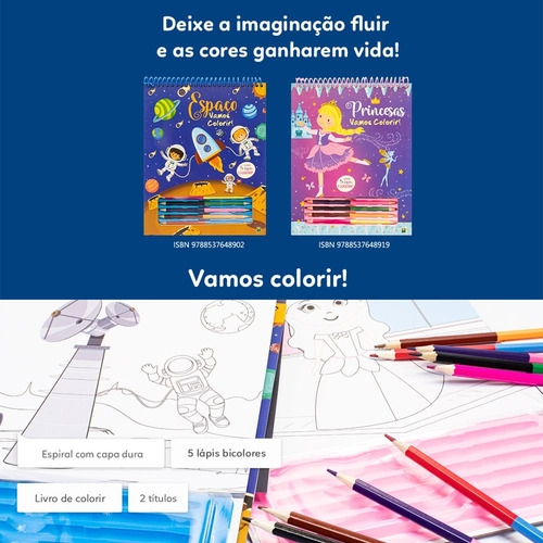 Livro Vamos Colorir! Espaço de Brijbasi Art Press Ltd Capa Dura Edição 1 em Português 2024 Editora Brasileitura