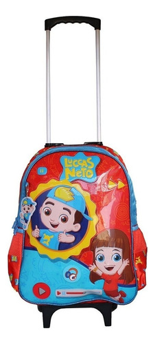 Mochila Escolar Infantil De Rodinhas Luccas Neto Clio Style Cor HASTE VERMELHA Desenho do tecido Luccas Neto e Gi Neto