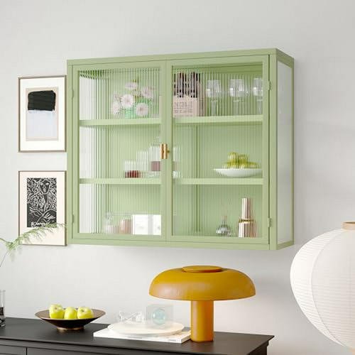 Vitrina De Doble Puerta Retro Verde Menta Con Estantes Desmo