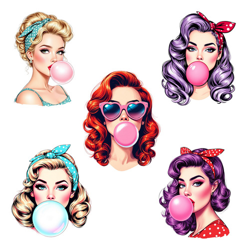 Kit Imagenes Png Clipart Retro Chicas + Chicle Pin Up Diseño