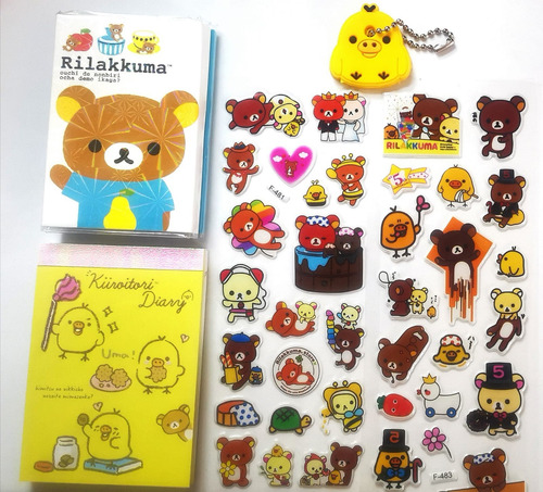 Pack Stickers Rilakkuma 3d 2 Planillas +cubre+1 Block Sticky