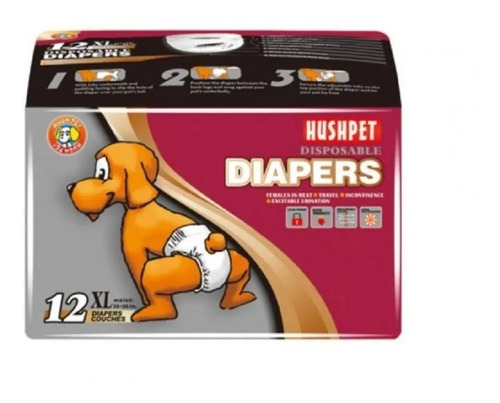 Pañal Perro Grande Desechable X12un Talla Xl Hushpet Diapers