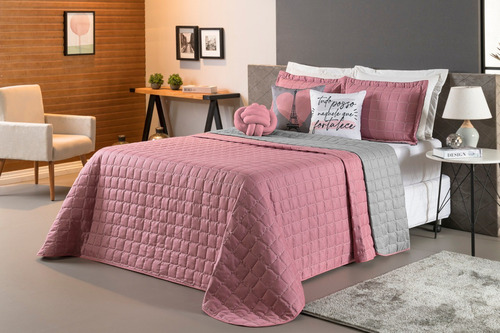 Cobre Leito Casal Queen Rose-cinza Paris Conjunto De Cama 8 Peças Dupla Face Linha Premium Casa Laura Enxovais