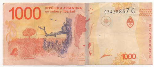 Billete Argentina 1000 Pesos Numeración Vertical Deplazada -