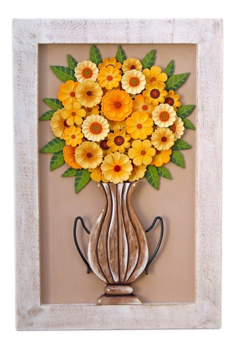 Quadro Decorativo Vaso De Flores Amarelas Madeira Luxo (l)