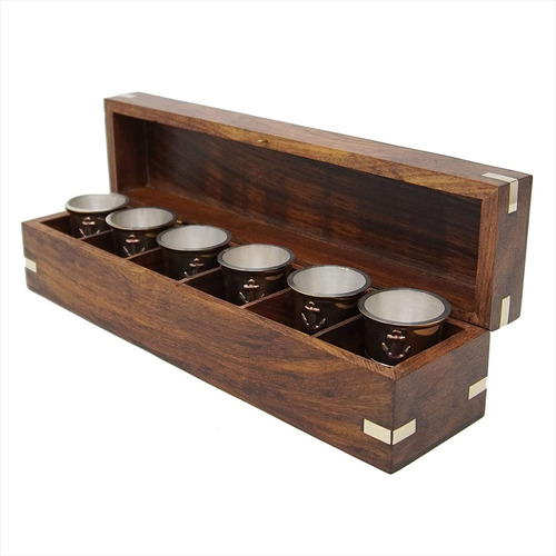 Set De 6 Vasos De Chupito Con Estuche De Madera