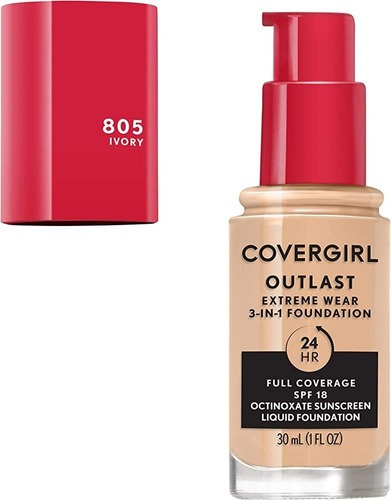 Base de maquillaje líquida CoverGirl Outlast Extream Wear 3 en 1 tono ivory - 805 - 30mL