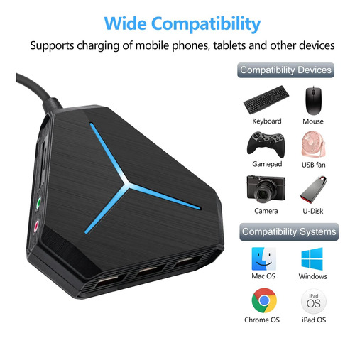 Daakro Hub Usb De 10 Puertos Hub Usb C Con Cable Largo, Lect