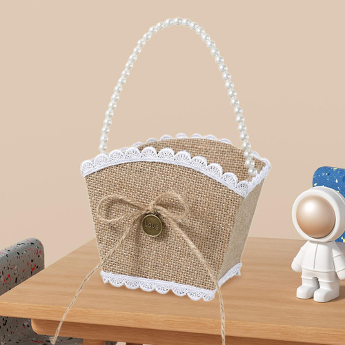 Cesta De Arpillera Para Niña De Con Lazo Rústico Para