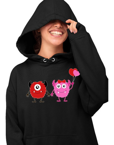 Sudadera Negra Valentine Monster Amor Amistad Pareja