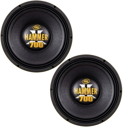 02 Woofer Eros 700w Rms E-12 Hammer 700 12 Pol Som Paredão Cor Preto/amarelo