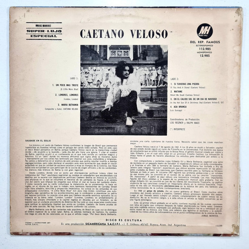 Caetano Veloso - Caetano Veloso (1972) Argentina - Vinilo (Usado)