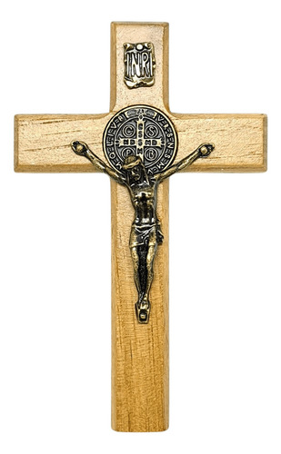 Crucifixo De Madeira Clara São Bento 9 Cm