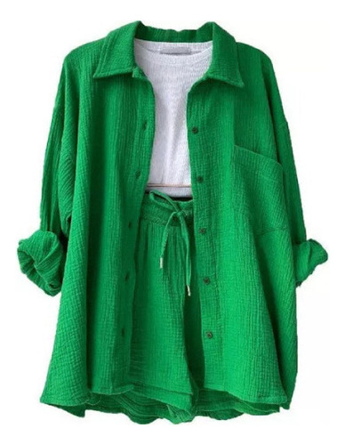 Para Conjunto Casual De Camisa Con Solapa Y Pantalones