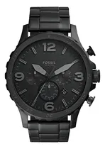 Comprar Reloj pulsera Fossil Nate de cuerpo color negro, analógico, para hombre, fondo negro, con correa de acero inoxidable color negro, agujas color gris y negro, dial negro, subesferas color negro, minuter