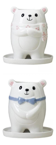 2x Maceta Decorativa De Cerámica Con Forma De Oso Blanco