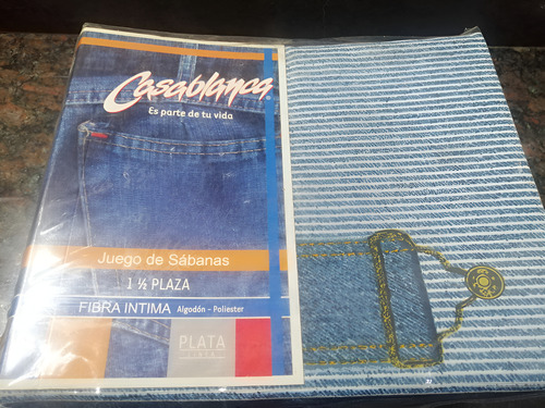Juego De Sàbanas 1 Plaza Y Media Casablanca Azul Líneas
