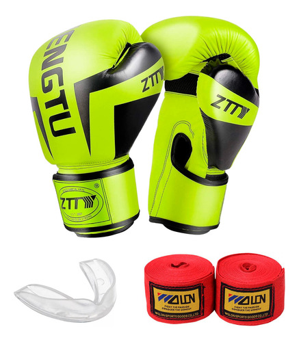 Pack Guante De Box+2 Venda+bucal Boxeo Guantes Profesional