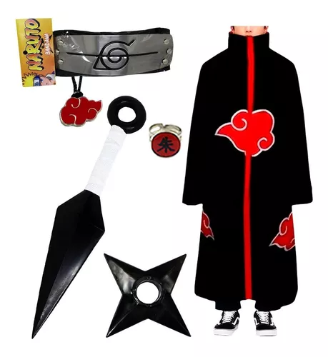 Capa Manto Akatsuki Naruto Cosplay Itachi + Bandana + Anel Tamanho