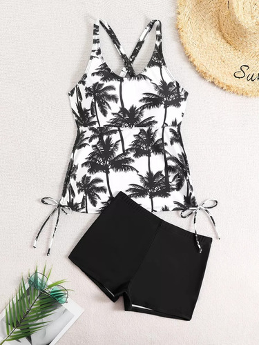 Traje De Baño Para Mujer Dos Piezas Bañador Tankini Dama Negro Xl