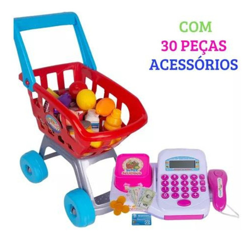 Caixa Registradora Infantil Mercadinho Brinquedo C/ Carrinho Cor Rosa