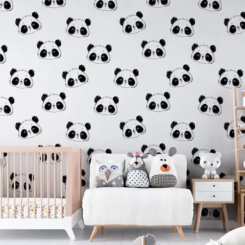 Papel de Parede Adesivo Desenho Panda com Fundo Branco 12m em