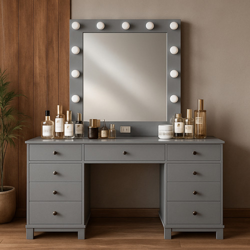 Tocador Estilo Hollywood Con Focos Espejo Camerino Blanco