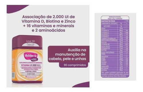 Mantecorp Addera + Cabelos & Unhas 90 Comprimidos Sem Sabor