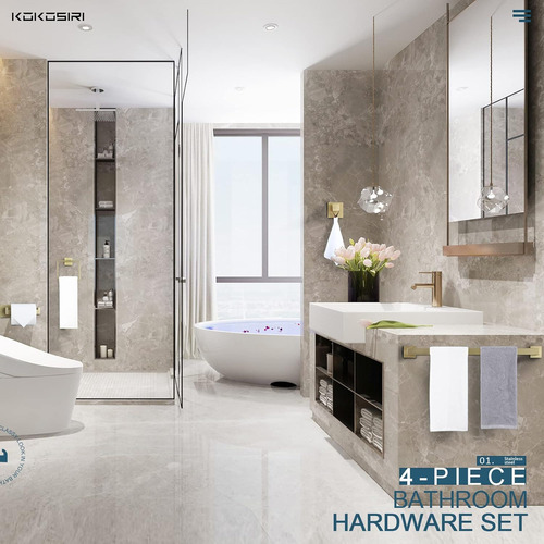 Toallero Dorado De 4 Piezas, Accesorios De Baño, Soporte Par