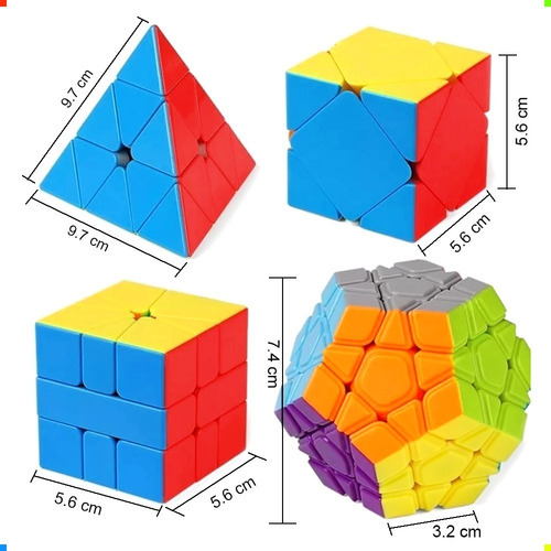 Imagen 3 de 3 de Cubos Mágicos Pack 4 Cubos, Pyraminx Megaminx Skewb Square-1