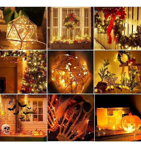 Imagen 7 de 9 de Guirnalda De Luces Cálidas A Pila 10 Mts Alambre Sheshu Home