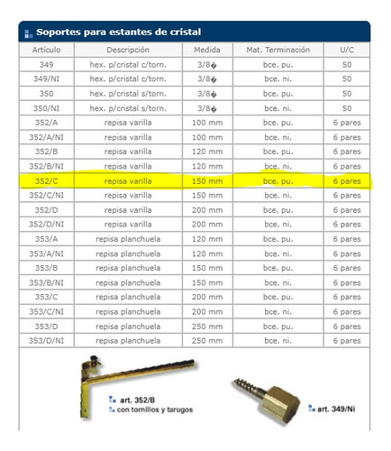 Set 5 Pares De Soportes O Mensulas Bronce Para Repisa Vidrio