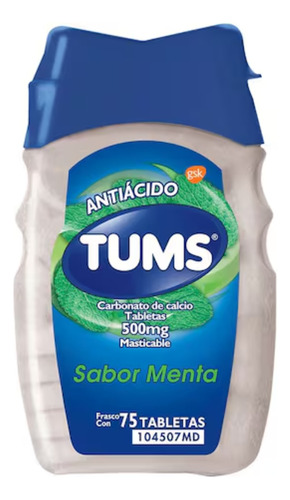 Tums Tabletas Masticables 500 Mg Menta 75 Tabletas