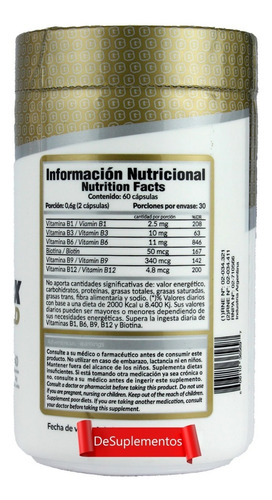 Imagen 2 de 2 de B-complex Gold Nutrition Vitamina Complejo B Multivitaminico Sabor Cápsulas