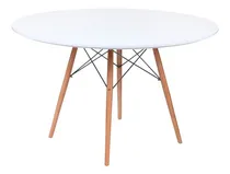 Comprar Mesa Comedor Redonda Laqueada Pata Madera Eames 100cm Color De La Tapa Blanco Gaon GNET120