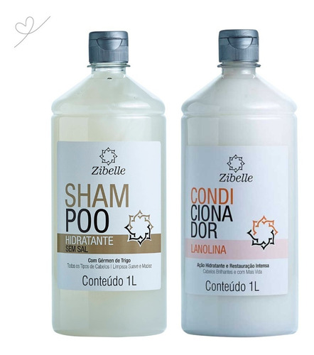  Kit Shampoo Sem Sal + Condi Lanolina 1l Hidratação Intensa