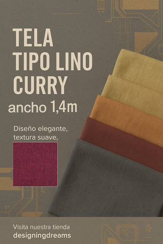 Tela Lino Curry Tramo 5m X 1.4m Colores Premium Bordó Liso