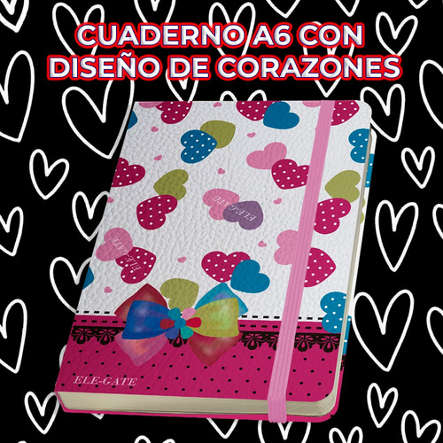 Cuaderno Libreta Agenda Resorte Corazones 75 Hojas A5 Rayada
