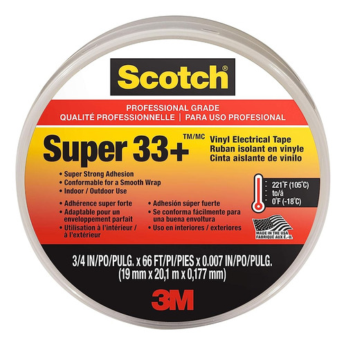 Scotch Super 33 Vinyl Electrical Tape 75 Pulgadas X 66 Pies