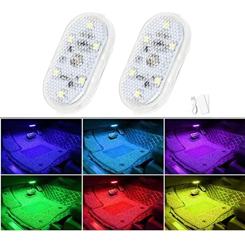 2 Luces Led Interior Del Automóvil, 7 Colores, 6 Brill...