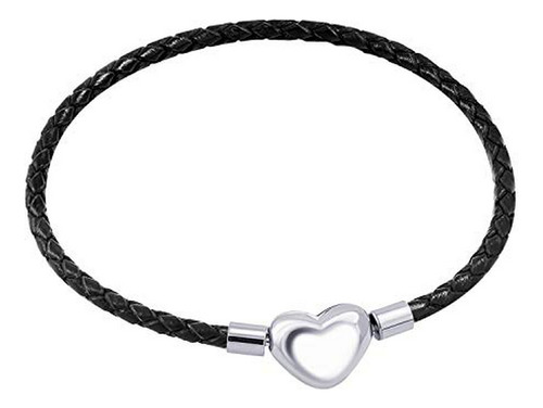 555jewelry Brazalete De Pulsera Con Dije De Corazón De Cuero