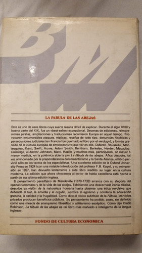 La Fabula De Las Abejas - Bernard Mandeville - Fce - T. Dura (Usado)